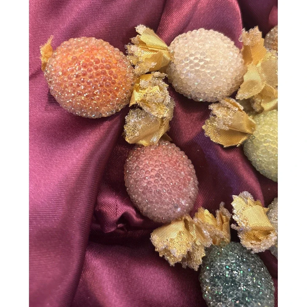 12 Rare Vintage Beaded Candy Pieces Faux‎ Sugared Gold Wrapper MCM display
